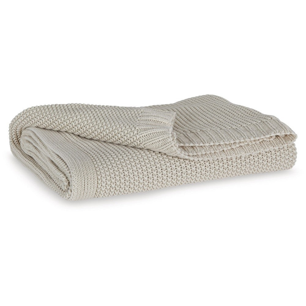 70 x 54 Leri Throw Blanket, Set of 3, Machine Knitted Beige Cotton - BM348599