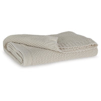 70 x 54 Leri Throw Blanket, Set of 3, Machine Knitted Beige Cotton - BM348599