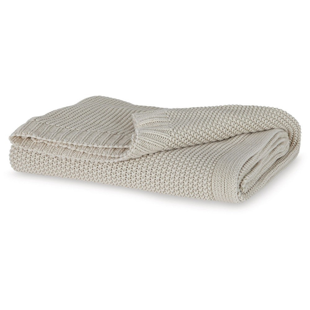 70 x 54 Leri Throw Blanket, Set of 3, Machine Knitted Beige Cotton - BM348599