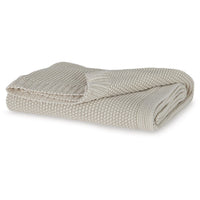 70 x 54 Leri Throw Blanket, Set of 3, Machine Knitted Beige Cotton - BM348599