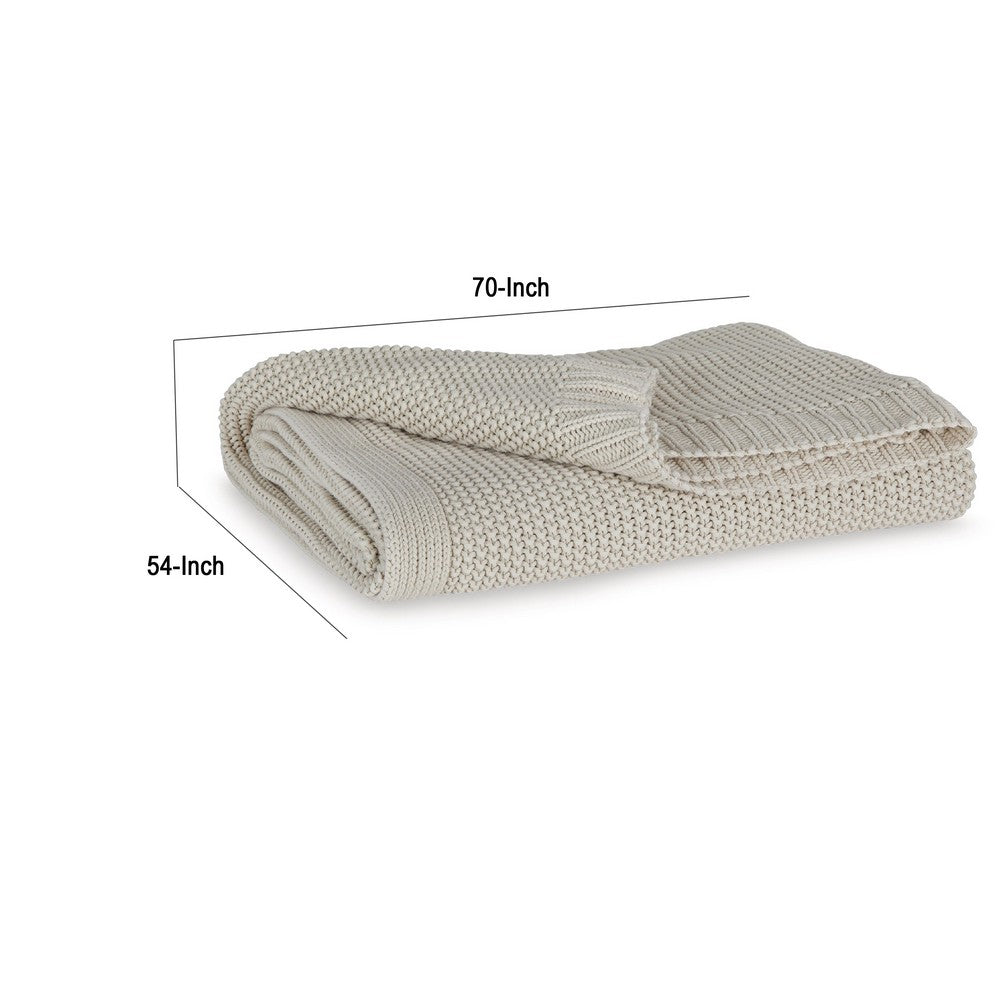 70 x 54 Leri Throw Blanket, Set of 3, Machine Knitted Beige Cotton - BM348599
