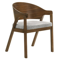 Lery Armchair Set of 2, Curved Walnut Brown Wood Back, Padded Seat - BM348729