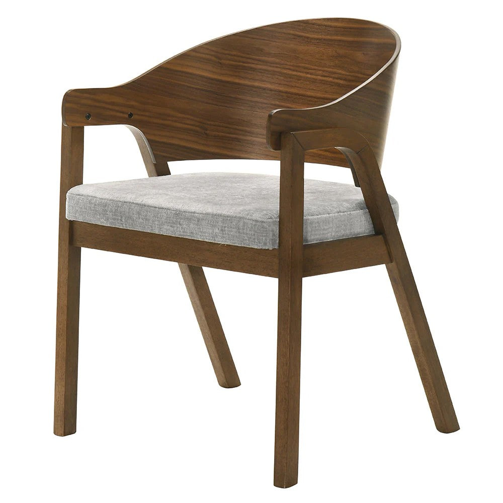 Lery Armchair Set of 2, Curved Walnut Brown Wood Back, Padded Seat - BM348729