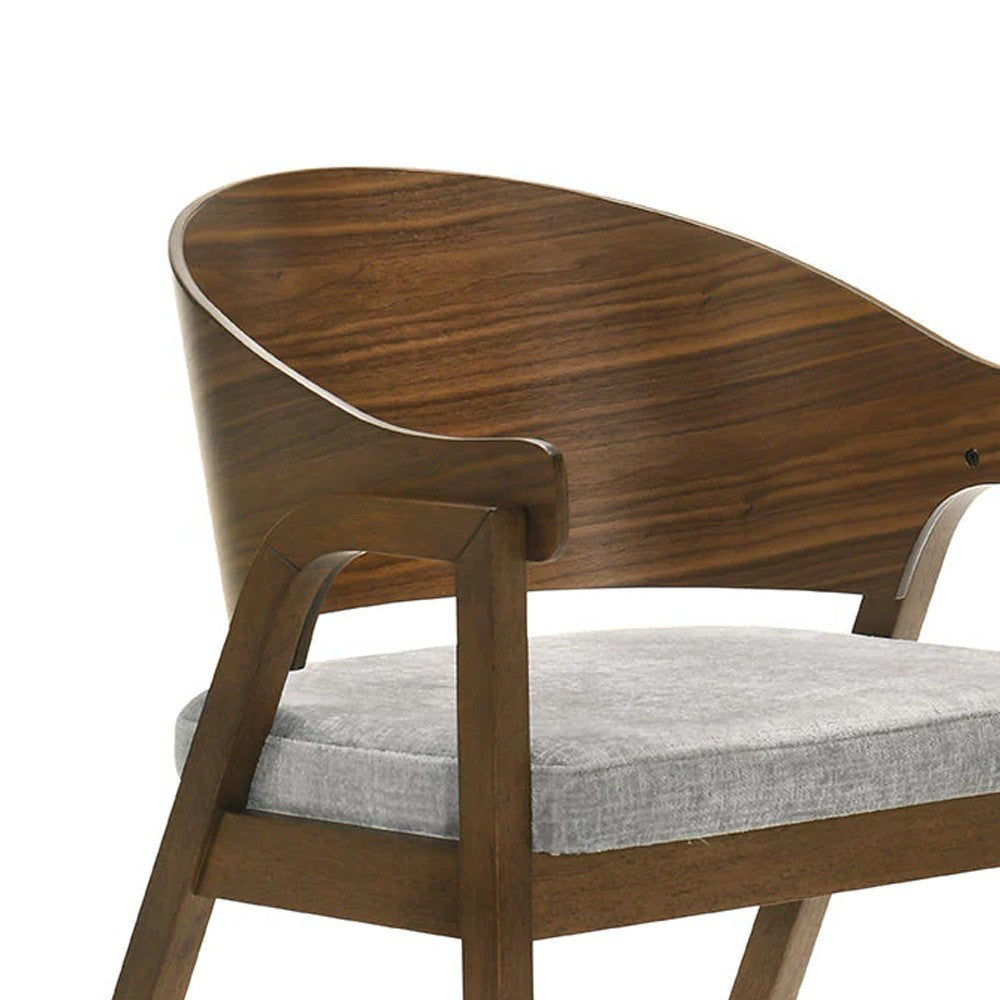 Lery Armchair Set of 2, Curved Walnut Brown Wood Back, Padded Seat - BM348729