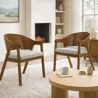 Lery Armchair Set of 2, Curved Walnut Brown Wood Back, Padded Seat - BM348729