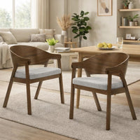 Lery Armchair Set of 2, Curved Walnut Brown Wood Back, Padded Seat - BM348729