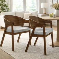 Lery Armchair Set of 2, Curved Walnut Brown Wood Back, Padded Seat - BM348729