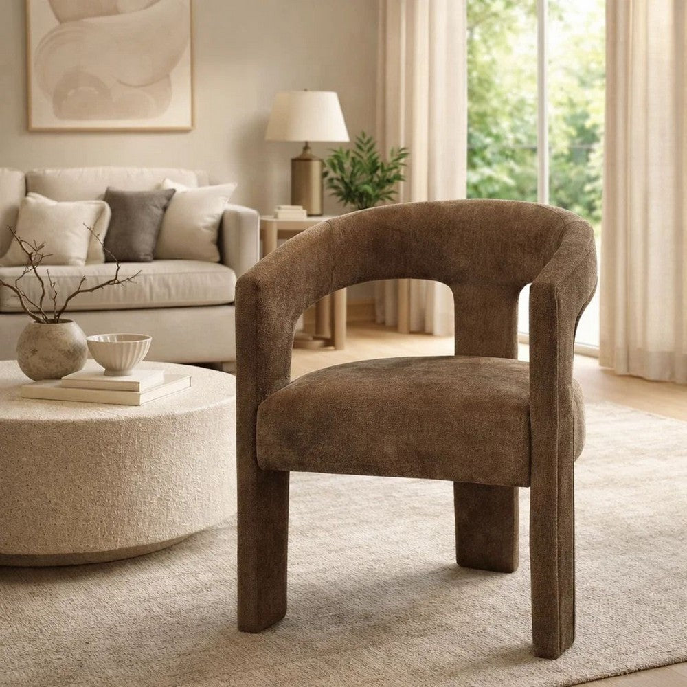 Hery Armchair Set of 2, Curved Padded Backrest and Seat, Brown Linen - BM348732