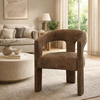 Hery Armchair Set of 2, Curved Padded Backrest and Seat, Brown Linen - BM348732