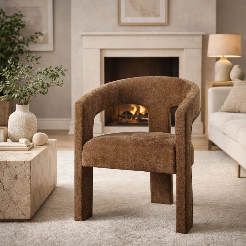 Hery Armchair Set of 2, Curved Padded Backrest and Seat, Brown Linen - BM348732
