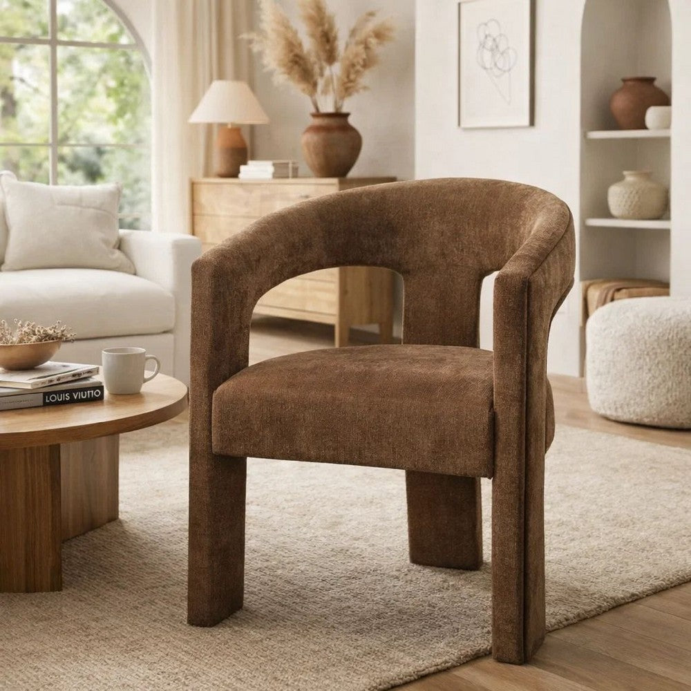 Hery Armchair Set of 2, Curved Padded Backrest and Seat, Brown Linen - BM348732