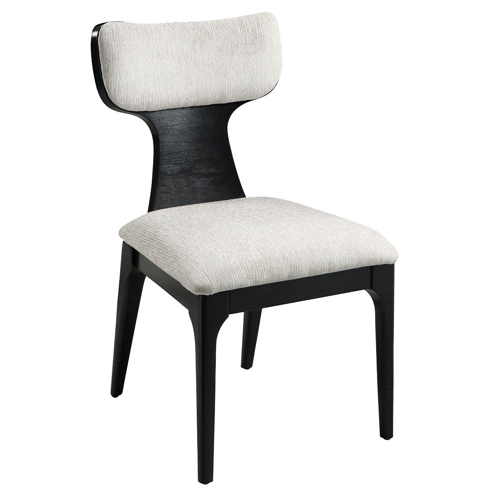 Kiri Dining Side Chair Set of 2, White Chenille Seat, Black Wood Legs - BM348733