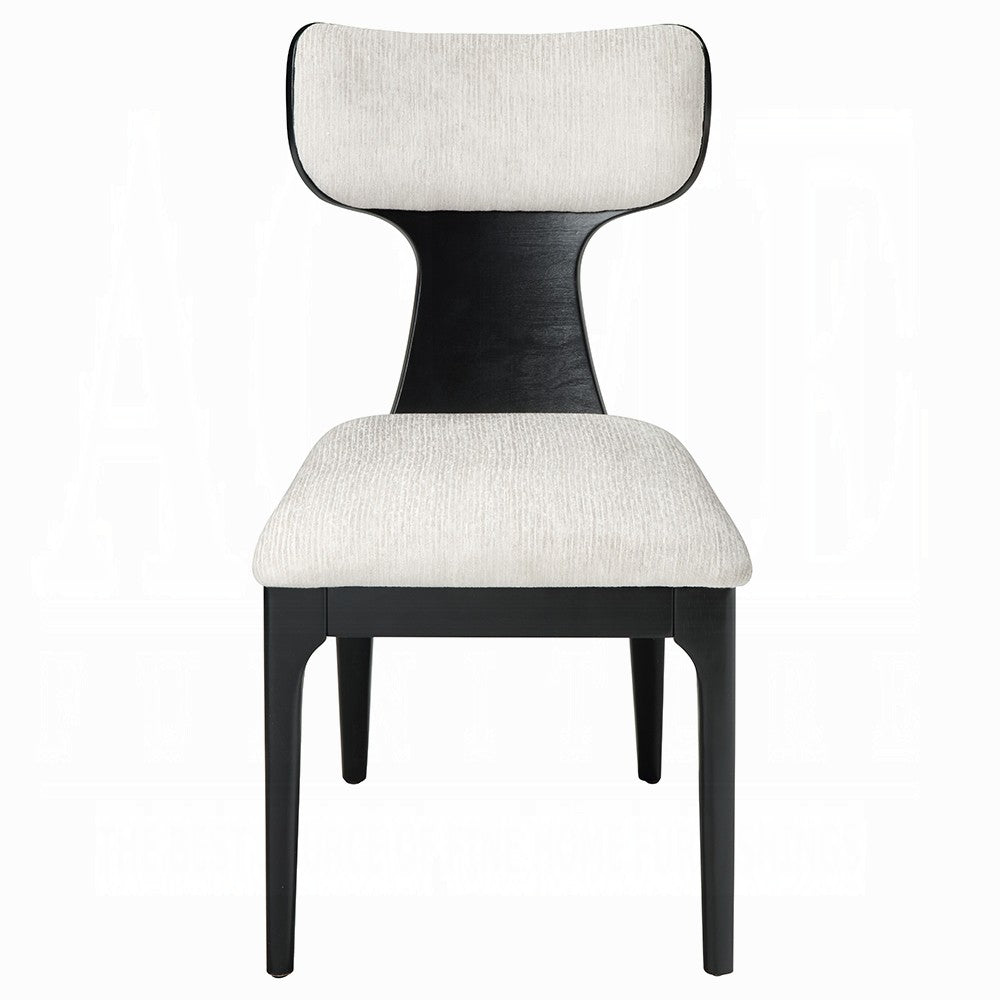 Kiri Dining Side Chair Set of 2, White Chenille Seat, Black Wood Legs - BM348733