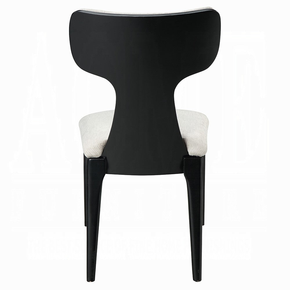 Kiri Dining Side Chair Set of 2, White Chenille Seat, Black Wood Legs - BM348733