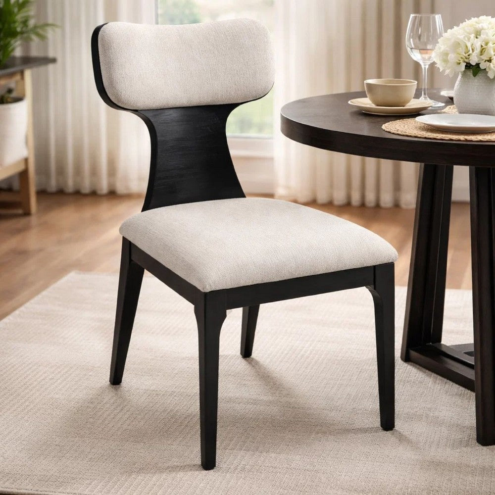 Kiri Dining Side Chair Set of 2, White Chenille Seat, Black Wood Legs - BM348733