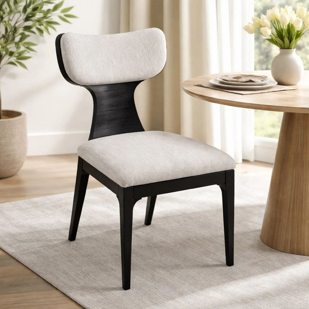 Kiri Dining Side Chair Set of 2, White Chenille Seat, Black Wood Legs - BM348733