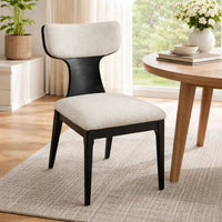 Kiri Dining Side Chair Set of 2, White Chenille Seat, Black Wood Legs - BM348733
