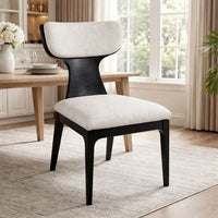 Kiri Dining Side Chair Set of 2, White Chenille Seat, Black Wood Legs - BM348733