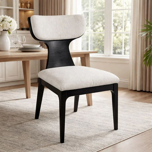 Kiri Dining Side Chair Set of 2, White Chenille Seat, Black Wood Legs - BM348733
