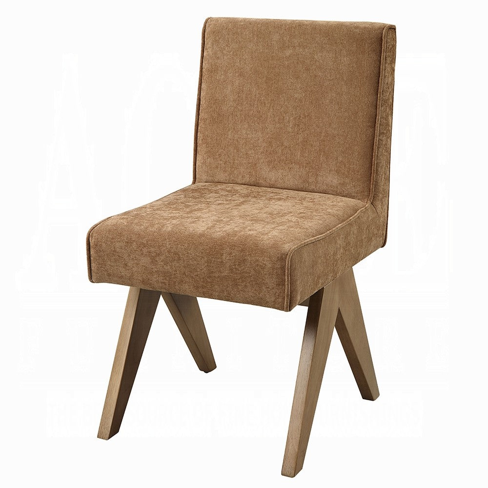 Sery Dining Side Chair Set of 2, Chocolate Brown Chenille, Wood Legs - BM348734