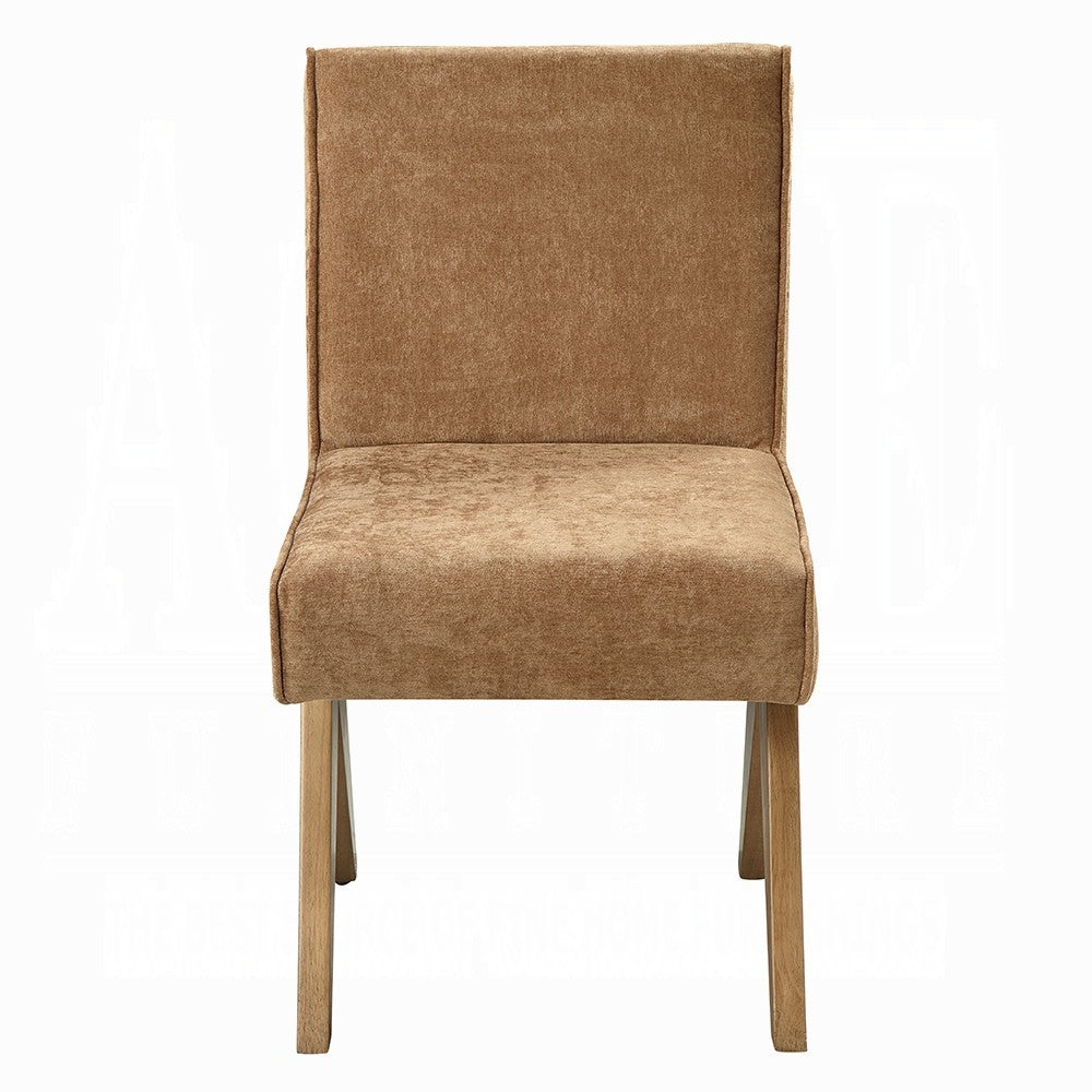 Sery Dining Side Chair Set of 2, Chocolate Brown Chenille, Wood Legs - BM348734
