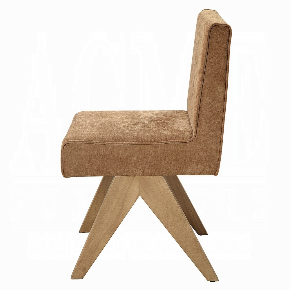 Sery Dining Side Chair Set of 2, Chocolate Brown Chenille, Wood Legs - BM348734