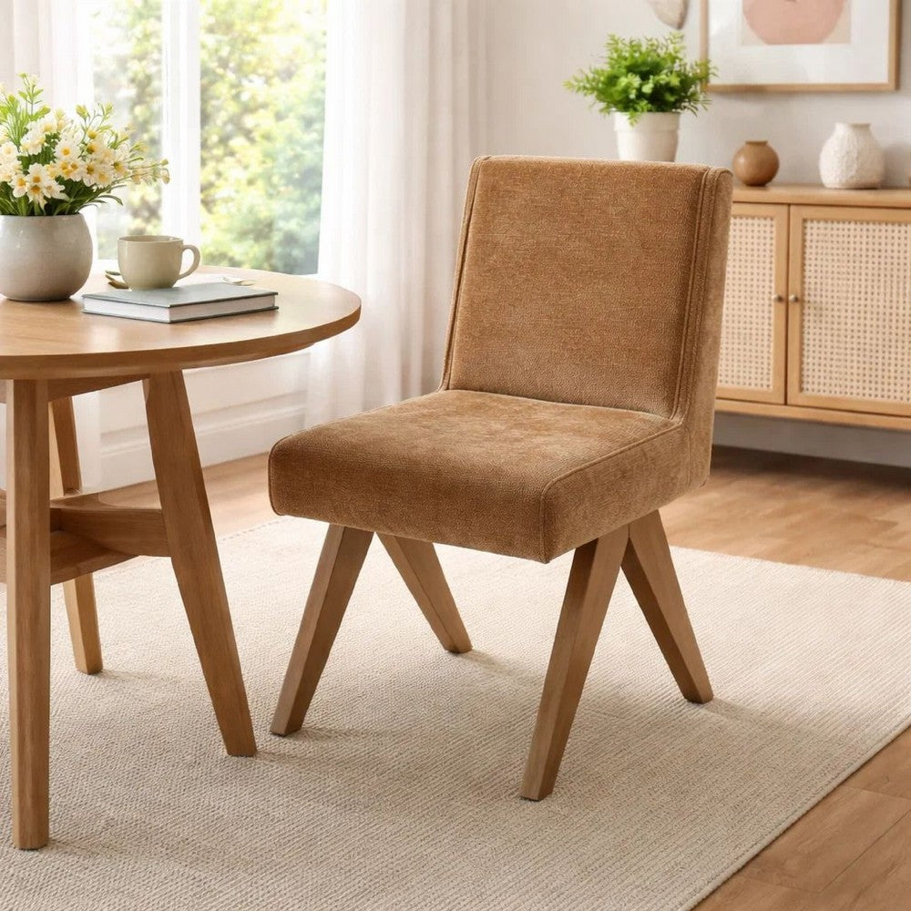 Sery Dining Side Chair Set of 2, Chocolate Brown Chenille, Wood Legs - BM348734