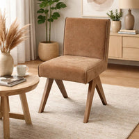 Sery Dining Side Chair Set of 2, Chocolate Brown Chenille, Wood Legs - BM348734