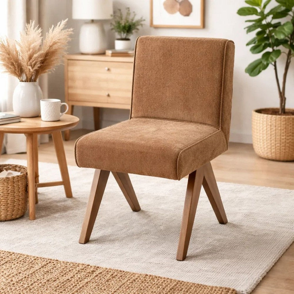 Sery Dining Side Chair Set of 2, Chocolate Brown Chenille, Wood Legs - BM348734