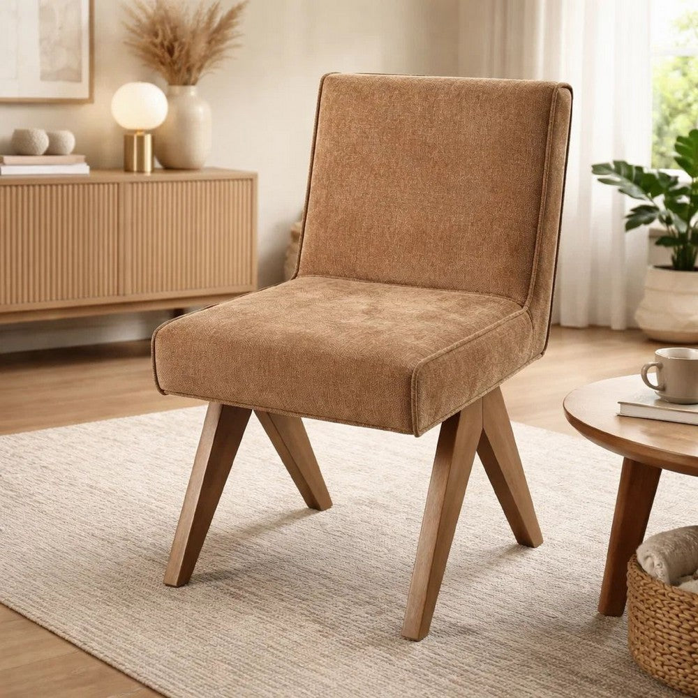 Sery Dining Side Chair Set of 2, Chocolate Brown Chenille, Wood Legs - BM348734