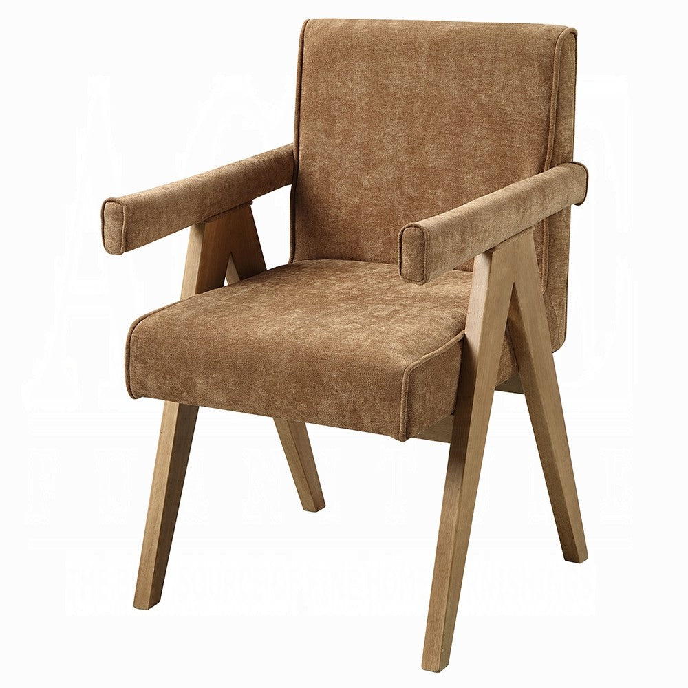 Sery Armchair Set of 2, Chocolate Brown Chenille Seat, Wood Legs - BM348735
