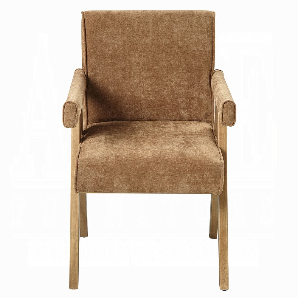 Sery Armchair Set of 2, Chocolate Brown Chenille Seat, Wood Legs - BM348735
