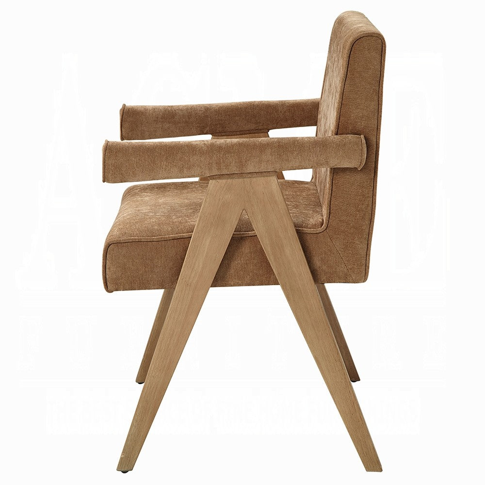 Sery Armchair Set of 2, Chocolate Brown Chenille Seat, Wood Legs - BM348735