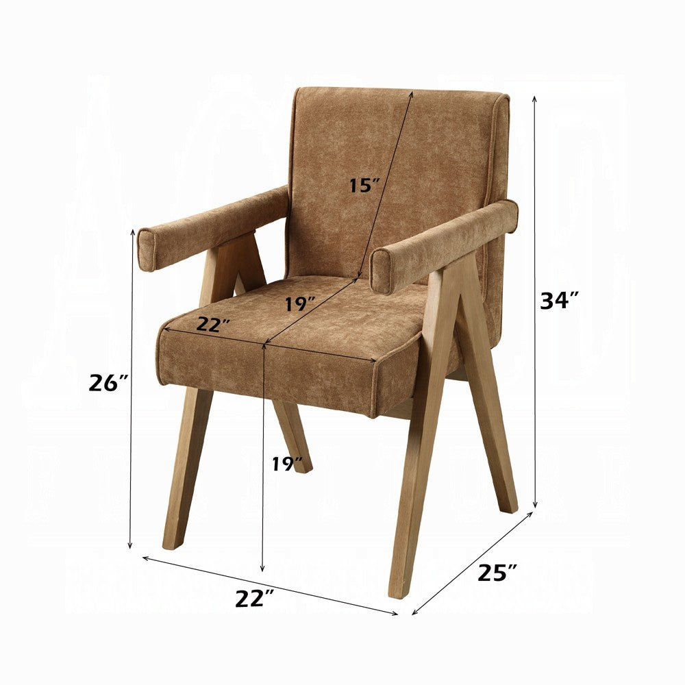 Sery Armchair Set of 2, Chocolate Brown Chenille Seat, Wood Legs - BM348735
