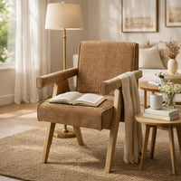 Sery Armchair Set of 2, Chocolate Brown Chenille Seat, Wood Legs - BM348735