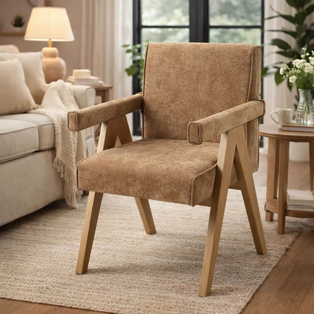 Sery Armchair Set of 2, Chocolate Brown Chenille Seat, Wood Legs - BM348735
