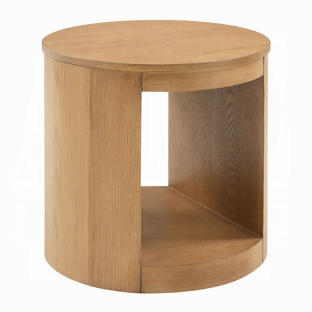 Sery Side End Table, 22 Inch Round Top with Open Lower Shelf, Oak Brown  - BM348740