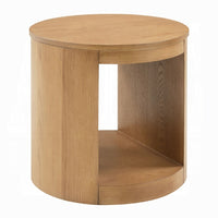 Sery Side End Table, 22 Inch Round Top with Open Lower Shelf, Oak Brown  - BM348740