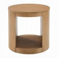 Sery Side End Table, 22 Inch Round Top with Open Lower Shelf, Oak Brown  - BM348740