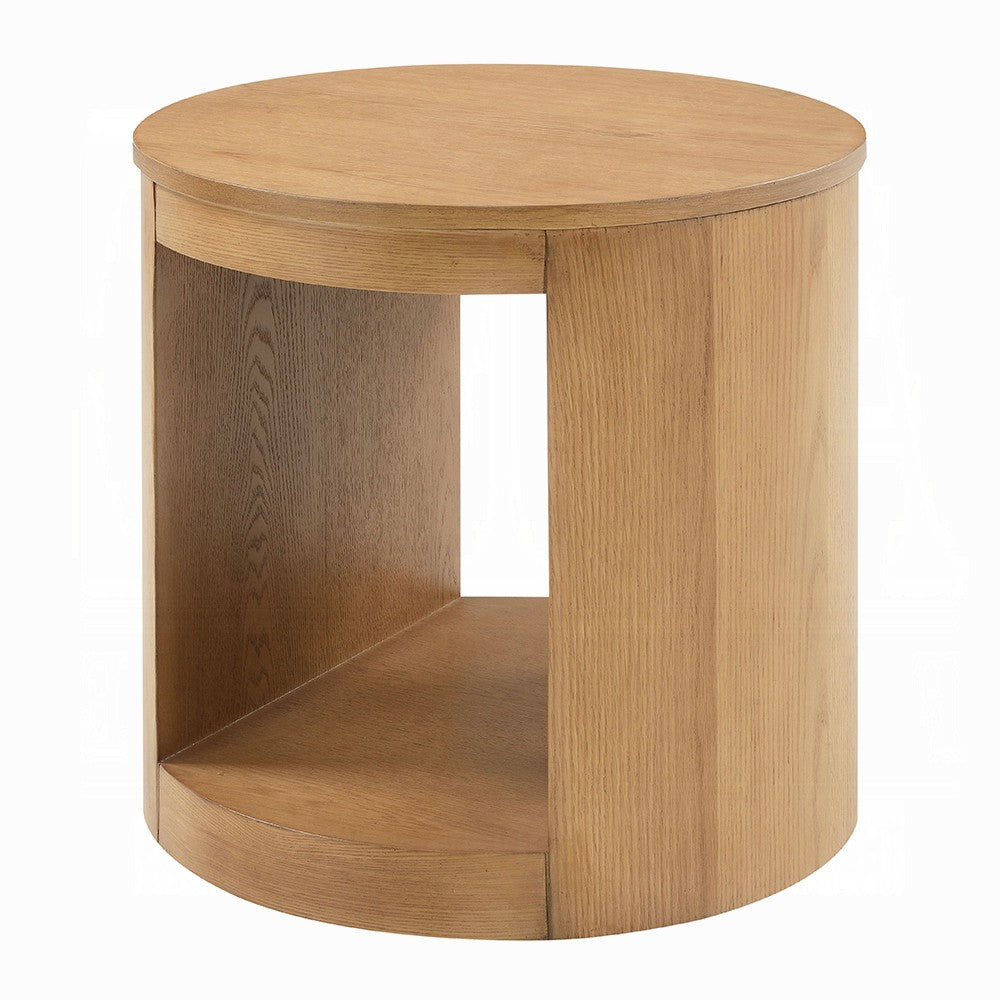 Sery Side End Table, 22 Inch Round Top with Open Lower Shelf, Oak Brown  - BM348740
