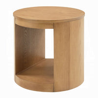 Sery Side End Table, 22 Inch Round Top with Open Lower Shelf, Oak Brown  - BM348740