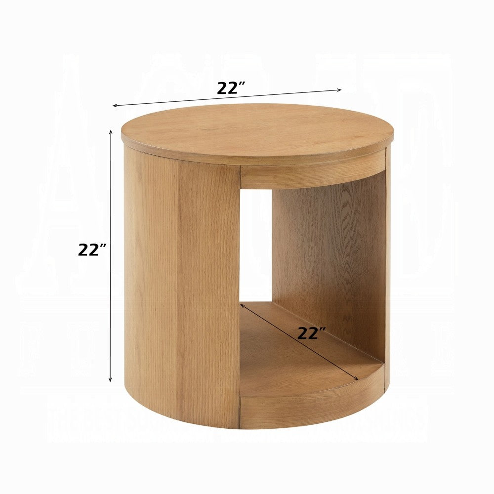 Sery Side End Table, 22 Inch Round Top with Open Lower Shelf, Oak Brown  - BM348740