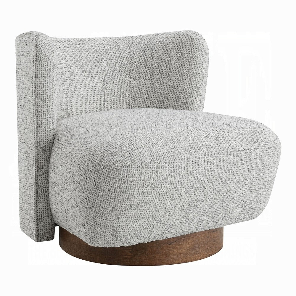 Sely Contemporary Accent Chair, Gray Tweed Fabric Curved Back, Round Base - BM348742