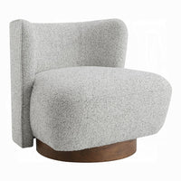 Sely Contemporary Accent Chair, Gray Tweed Fabric Curved Back, Round Base - BM348742