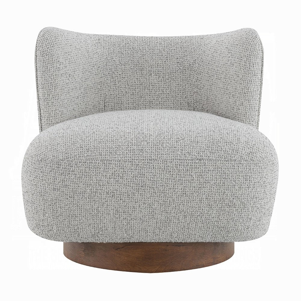 Sely Contemporary Accent Chair, Gray Tweed Fabric Curved Back, Round Base - BM348742