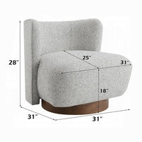 Sely Contemporary Accent Chair, Gray Tweed Fabric Curved Back, Round Base - BM348742