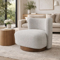 Sely Contemporary Accent Chair, Gray Tweed Fabric Curved Back, Round Base - BM348742