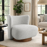 Sely Contemporary Accent Chair, Gray Tweed Fabric Curved Back, Round Base - BM348742