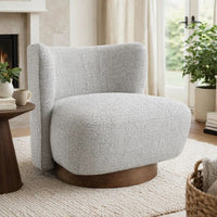 Sely Contemporary Accent Chair, Gray Tweed Fabric Curved Back, Round Base - BM348742