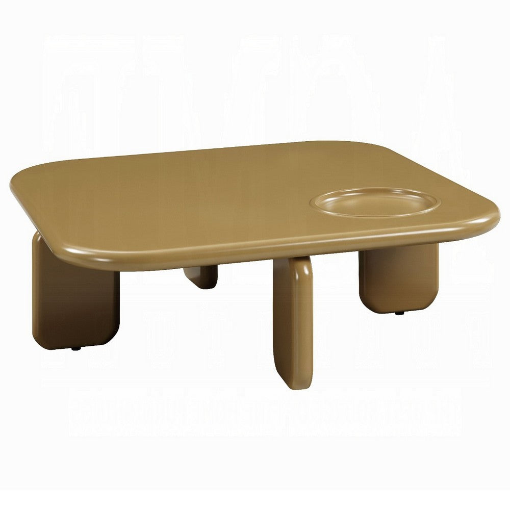 Jeny Coffee Table, 35 Inch Square Top with Rounded Corners, Yellow Brown - BM348748